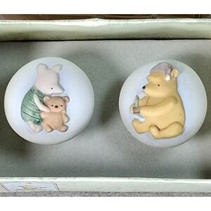 Classic Winnie the Pooh Drawer Knobs Sleepy Time Ceramic Pulls Set of 2 VTG